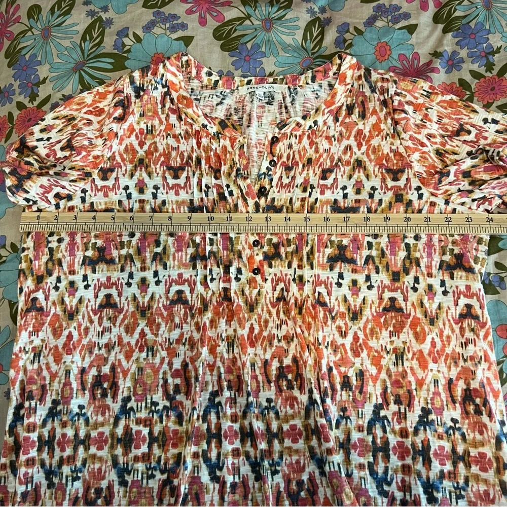 Rose & Olive rust green multi print  Flutter Sleeve plus 1x tunic top loose fit - Picture 9 of 9